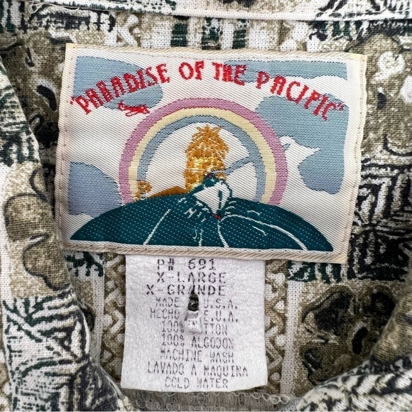 VTG Paradise of the Pacific Hawaiian Shirt XL Tan Floral Print Coconut Button - Picture 3 of 9